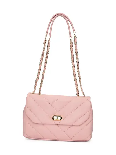 Сумка-мессенджер розовая с геометричной строчкой